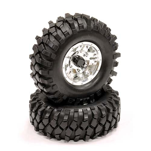 ϺBillet Machined 5 Spoke T2 1.9 Wheel &amp; Tire (2) for Scale Crawler (O.D.=106mm) (Silver)[ǰڵ]INTEGY