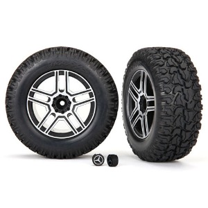 하비몬[#AX8872] Tires And Wheels, Assembled, Glued (2.6&quot; Black, Satin Chrome-Plated Mercedes-Benz® G 500® 4X4² Wheels, 2.6&quot; Tires) (2)/ Center Caps (2) (Requires #8255A Extended Stub Axle)[상품코드]TRAXXAS