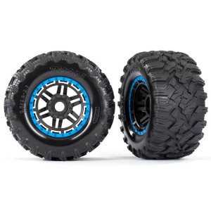 하비몬[#AX8972A] Tires &amp; Wheels, Assembled, Glued (Black, Blue Beadlock Style Wheels, Maxx® MT Tires, Foam Inserts) (2) (17mm Splined) (TSM® Rated)[상품코드]TRAXXAS