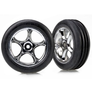 하비몬[#AX2471R] Tires &amp; Wheels, Assembled (Tracer 2.2&quot; Chrome Wheels, Alias Ribbed 2.2&quot; Tires) (2) (Bandit Front, Soft Compound W/ Foam Inserts)[상품코드]TRAXXAS