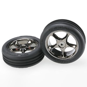 하비몬[#AX2471A] Tires &amp; Wheels, Assembled (Tracer 2.2&quot; Black Chrome Wheels, Alias Ribbed 2.2&quot; Tires) (2) (Bandit Front, Medium Compound W/ Foam Inserts) (VXL)[상품코드]TRAXXAS