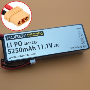 하비몬[#HBM5250M3S-XT90｜BM0321] [2셀 크기 3셀 리포 배터리｜하드케이스] 5250mAh 11.1V 3S 25C Hard Case LiPo Battery w/XT90 Connector (크기 139 x 47 x 25.5mm)[상품코드]HOBBYMON
