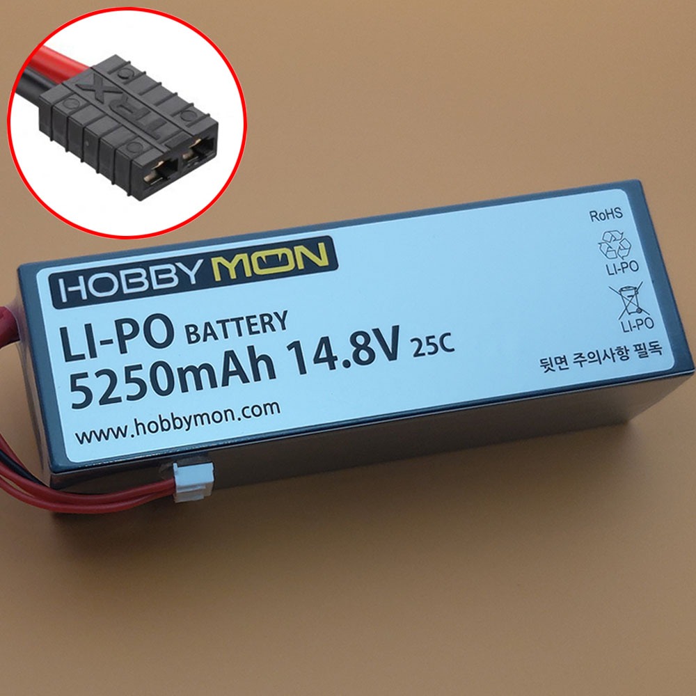 하비몬[#HBM5250M4S-TRX｜BM0322] [3셀 크기 4셀 리포 배터리｜하드케이스] 5250mAh 14.8V 4S 25C Hard Case LiPo Battery w/TRX Connector (크기 139 x 48 x 39mm)[상품코드]HOBBYMON