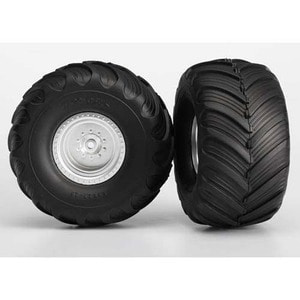 하비몬[#AX3663] Tires &amp; Wheels Assembled Glued (Monster Jam Replica Satin Chrome Wheels Monster Jam Replica Tires Foam Inserts) (2) (Electric Rear) (2)[상품코드]TRAXXAS