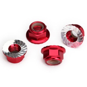 하비몬[#AX8447R] [4개입] Nuts, 5mm Flanged Nylon Locking (Aluminum, Red-Anodized, Serrated)[상품코드]TRAXXAS