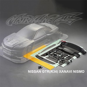 하비몬[#PC201407] 1/10 Nissan GTR R34 Xanavi Nismo Body Shell w/Light Bucket, Wing, Decal, Window Masks (Clear｜미도색)[상품코드]MATRIXLINE