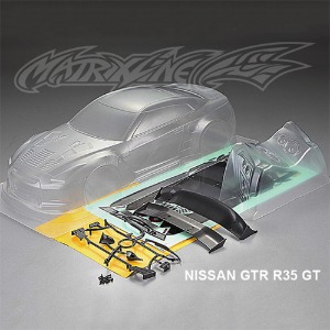하비몬[#PC201403] 1/10 Nissan GTR R35 GT Body Shell w/Light Bucket, Wing, Decal, Window Masks (Clear｜미도색)[상품코드]MATRIXLINE