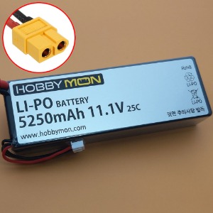 하비몬[#HBM5250M3S-XT60｜BM0321] [2셀 크기 3셀 리포 배터리｜하드케이스] 5250mAh 11.1V 3S 25C Hard Case LiPo Battery w/XT60 Connector (크기 139 x 47 x 25.5mm)[상품코드]HOBBYMON