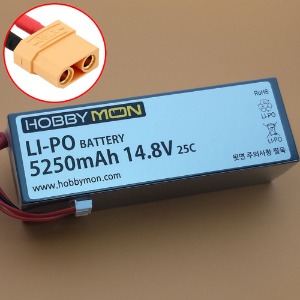 하비몬[BM0322-XT90] [3셀 크기 4셀 리포 배터리｜하드케이스] 5250mAh 14.8V 4S 25C Hard Case LiPo Battery w/XT90 Connector (크기 139 x 48 x 39mm)[상품코드]HOBBYMON